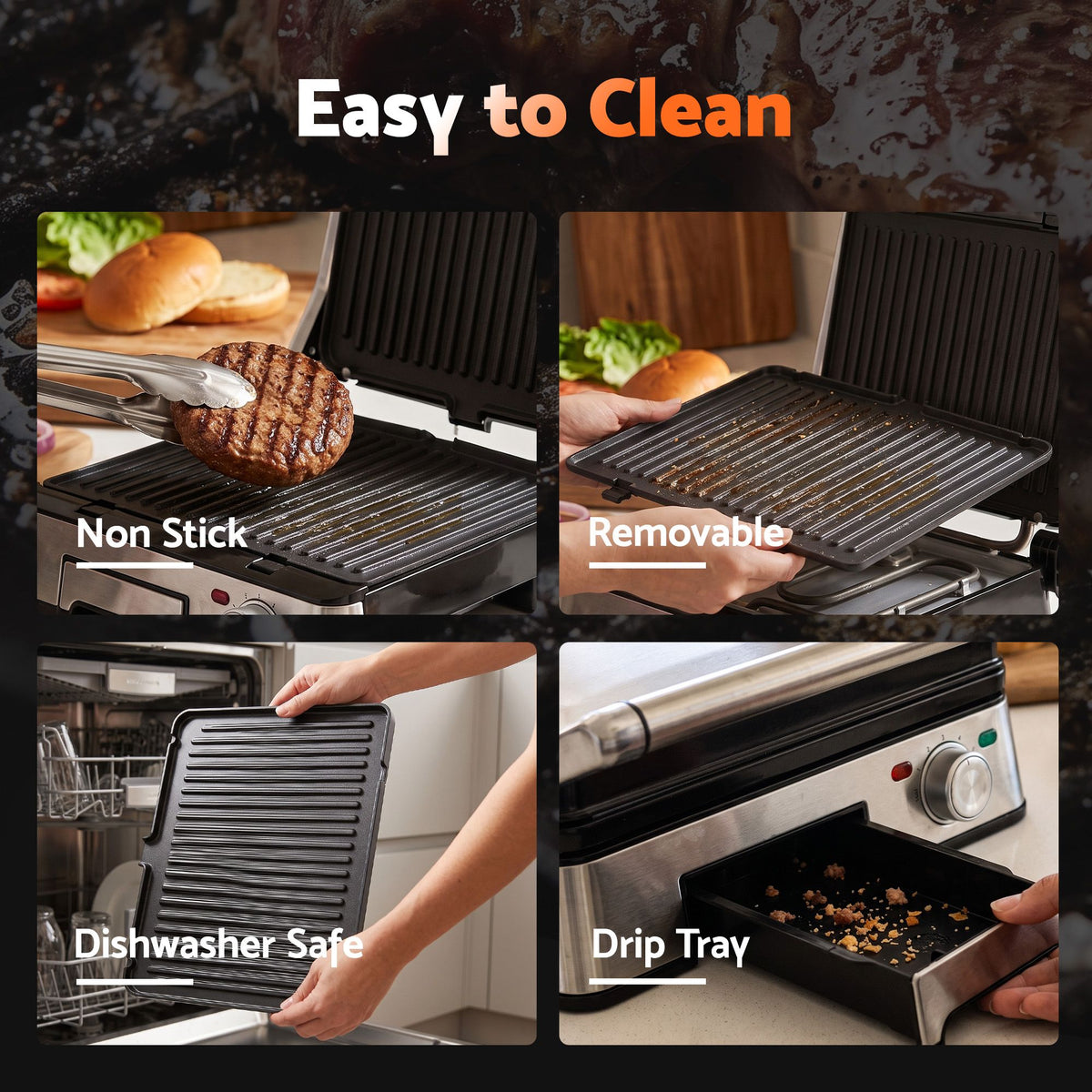 Devanti 2000W 3-in-1 4-Slice Panini Press & Grill