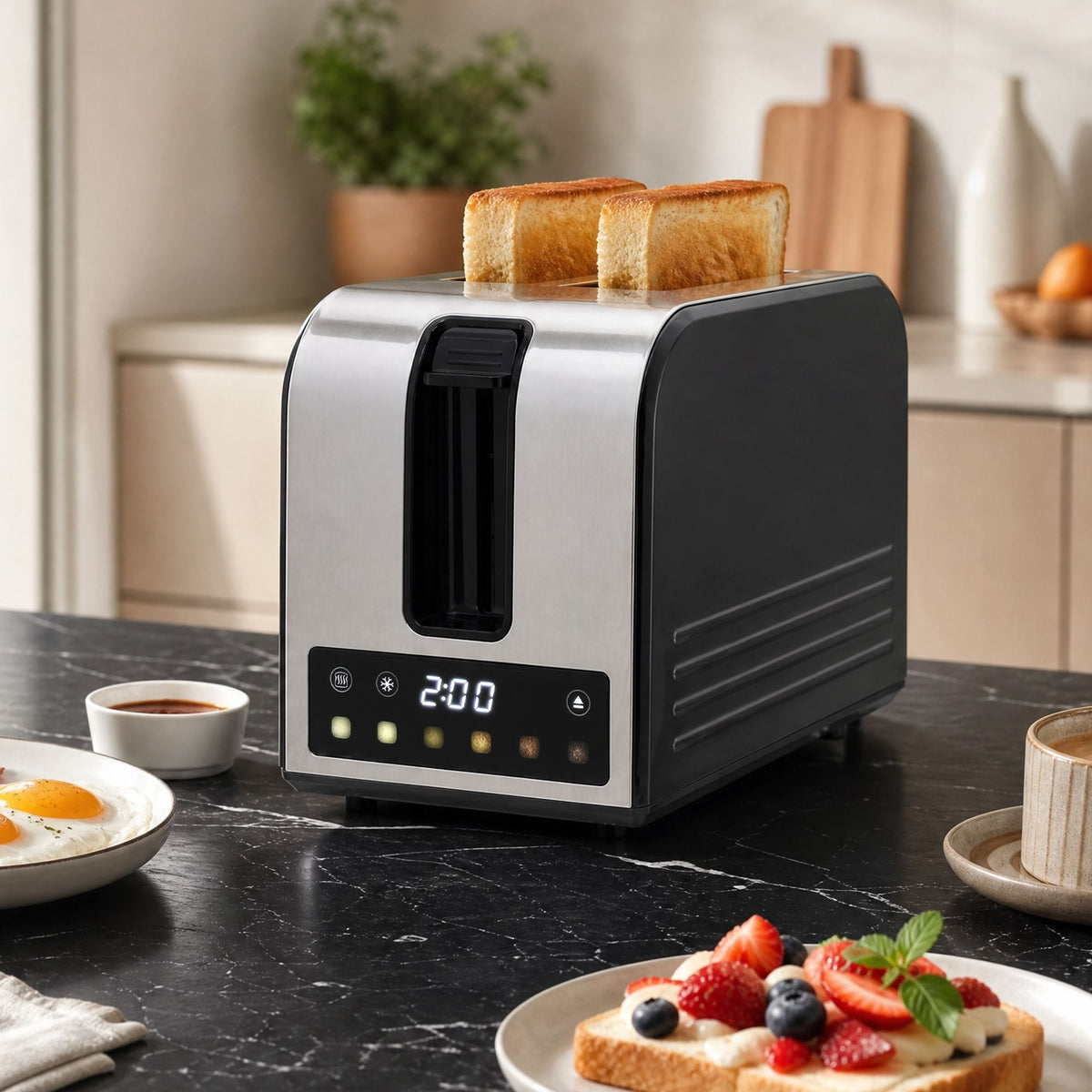 Devanti 2-Slice Toaster with LED Display & 6 Browning Levels
