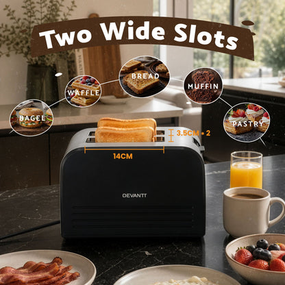 Devanti 2-Slice Toaster with LED Display & 6 Browning Levels