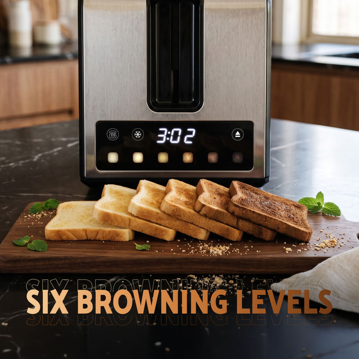 Devanti 2-Slice Toaster with LED Display & 6 Browning Levels
