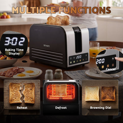 Devanti 2-Slice Toaster with LED Display & 6 Browning Levels