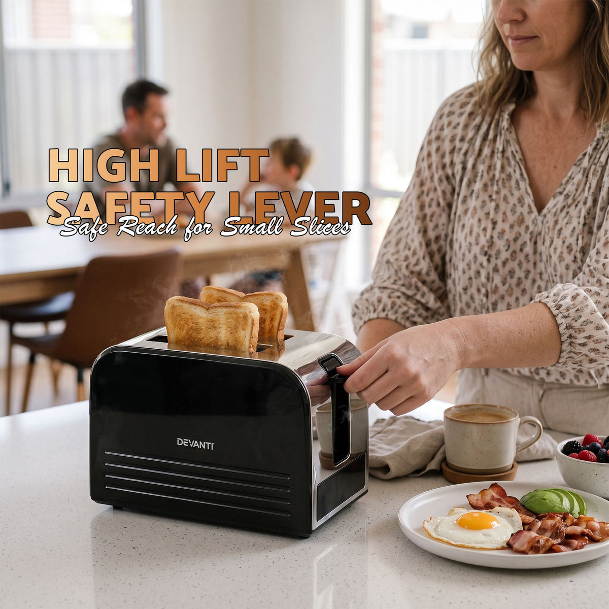 Devanti 2-Slice Toaster with LED Display & 6 Browning Levels