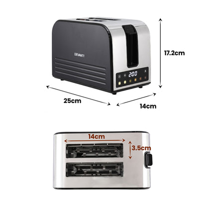 Devanti 2-Slice Toaster with LED Display & 6 Browning Levels