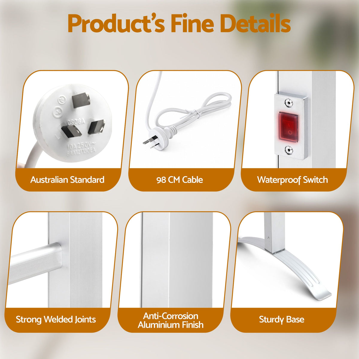 Devanti 6-Bar Freestanding Heated Towel Rail