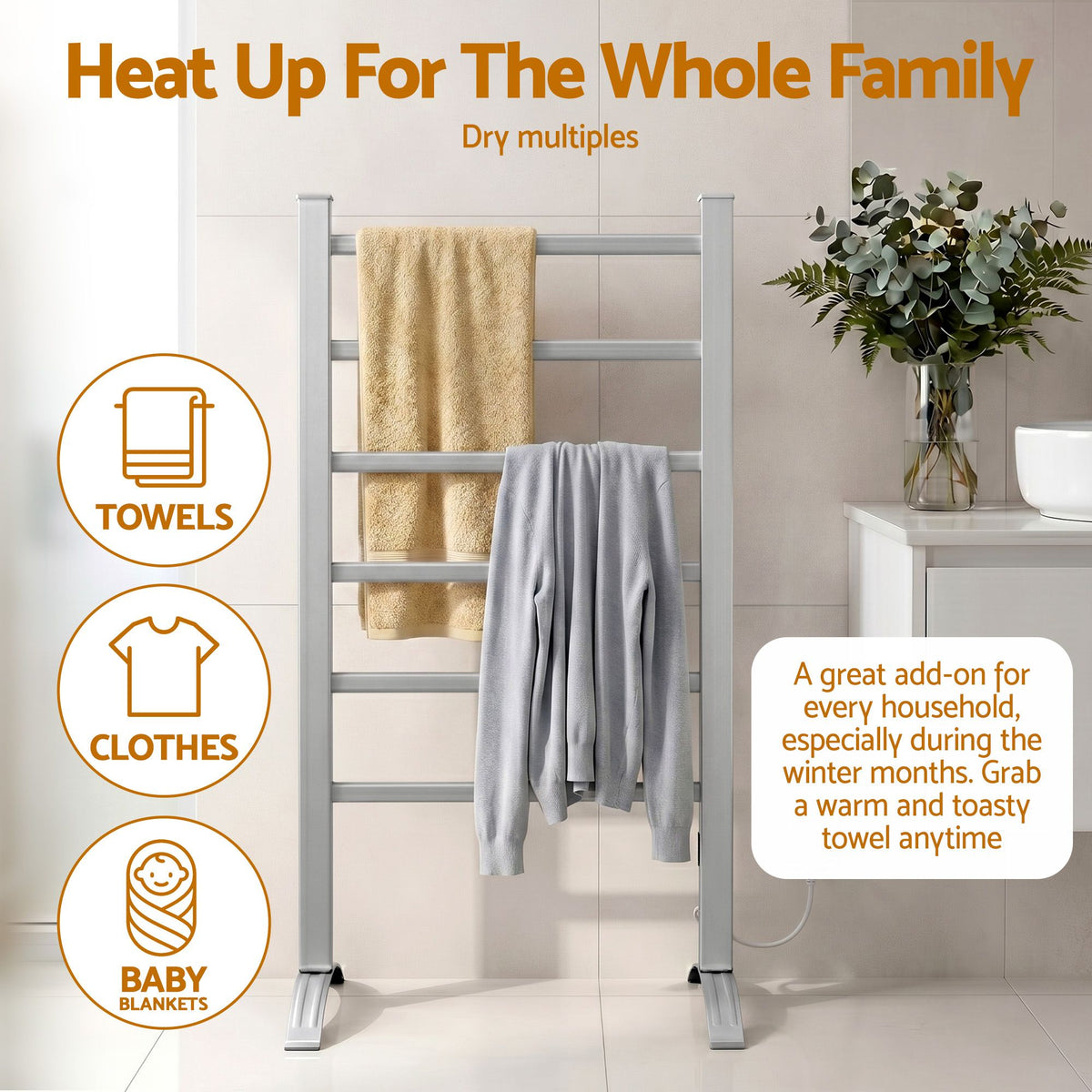 Devanti 6-Bar Freestanding Heated Towel Rail