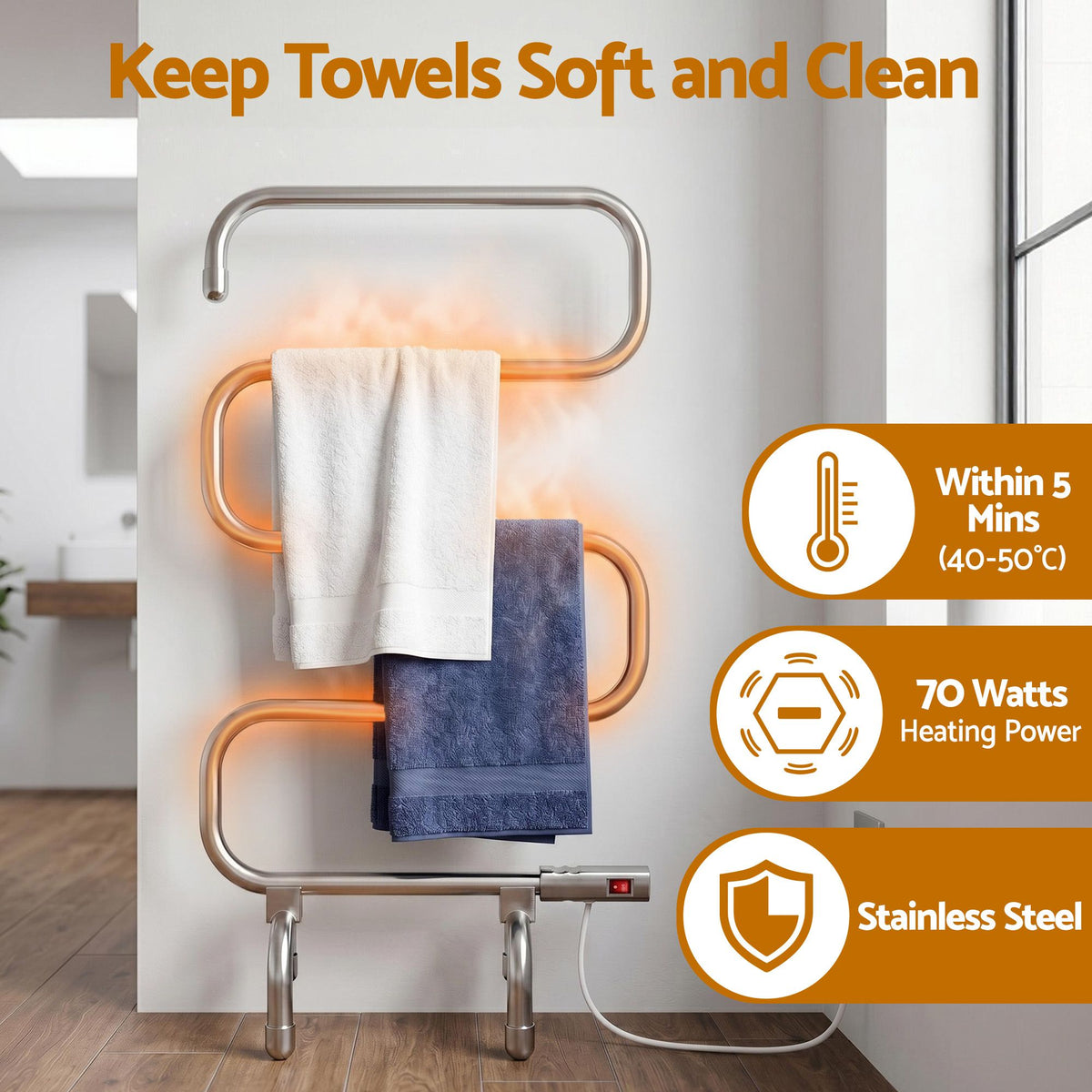 Devanti 5-Bar Freestanding Heated Towel Rail