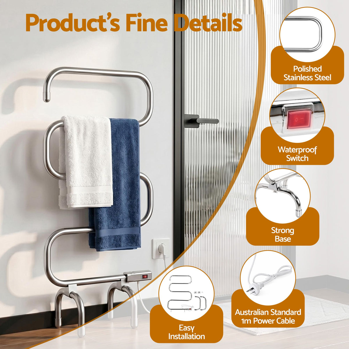 Devanti 5-Bar Freestanding Heated Towel Rail