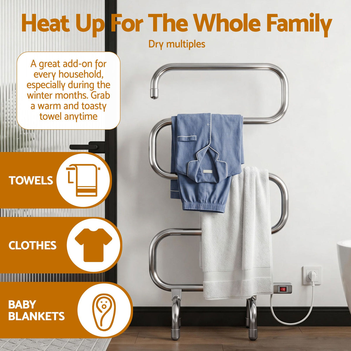 Devanti 5-Bar Freestanding Heated Towel Rail