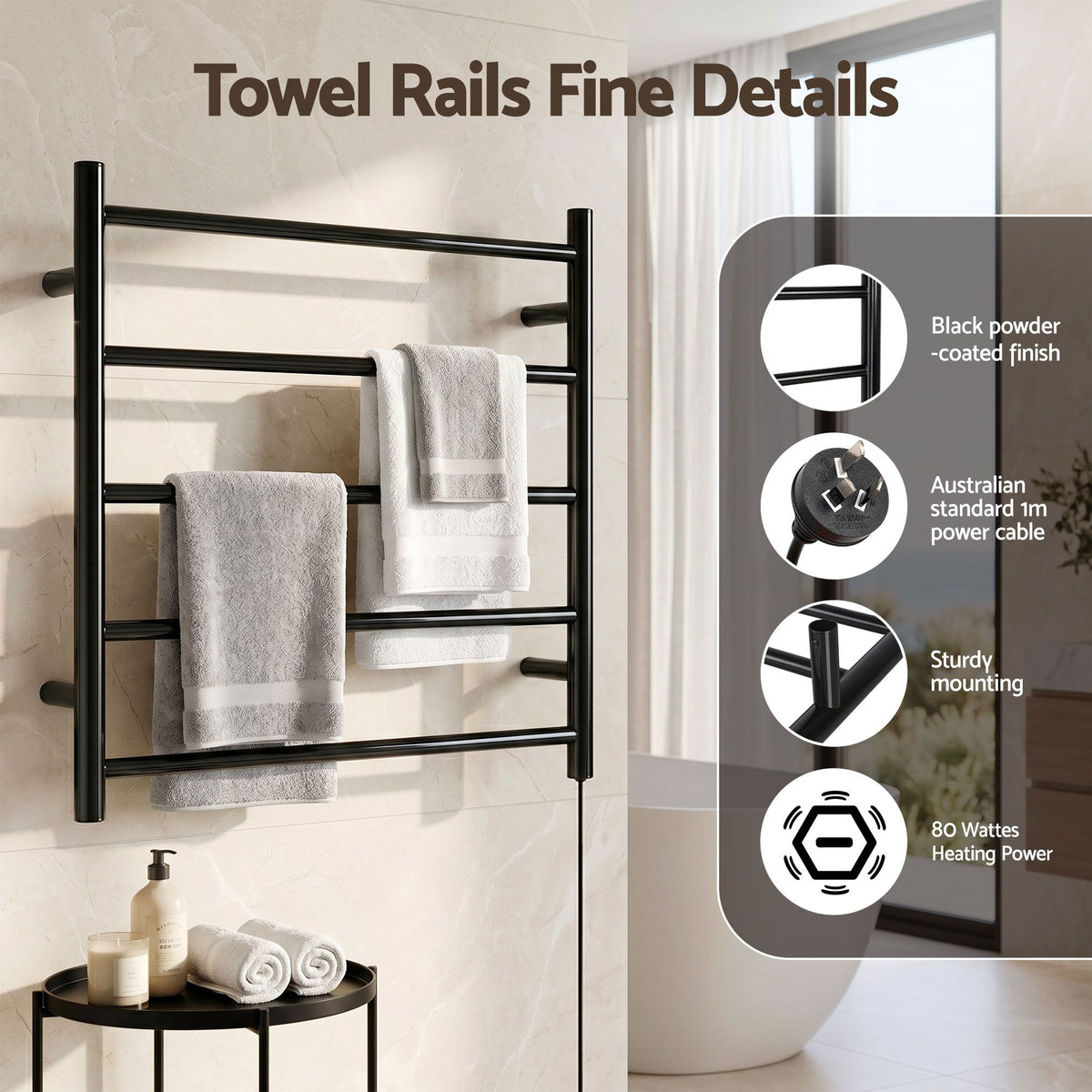 Devanti 5-Bar Wall-Mounted Heated Towel Rail
