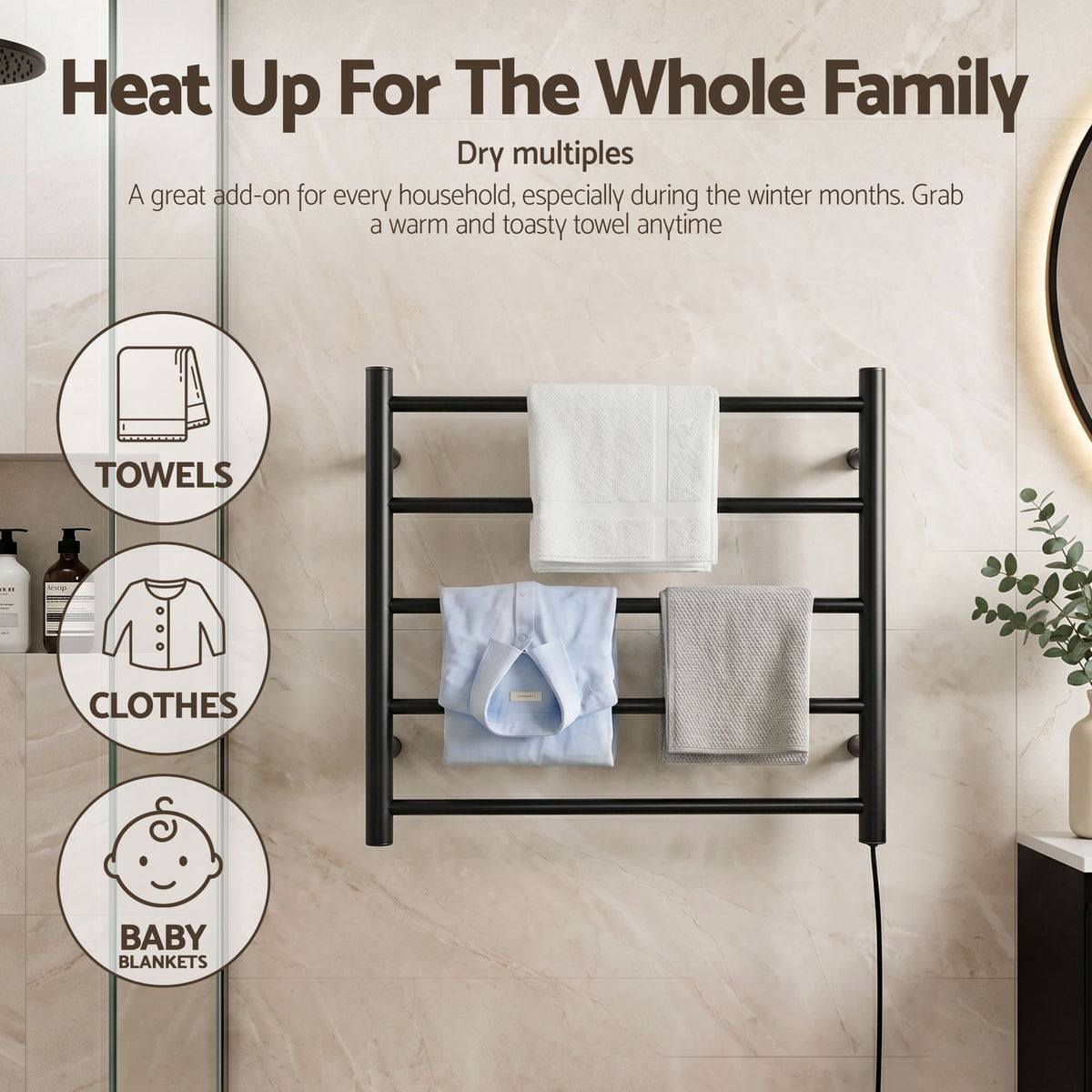 Devanti 5-Bar Wall-Mounted Heated Towel Rail