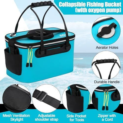 Foldable EVA Fishing Bait Bucket with Air Pump - 4–10 Gallon
