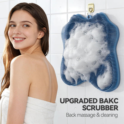 Silicone Shower Foot Scrubber Mat, Non-Slip Suction Cups for Floor & Tub Wall, Exfoliation & Massage, No Bending, Fits Up to Men's 10.5 / Women's 12(black)