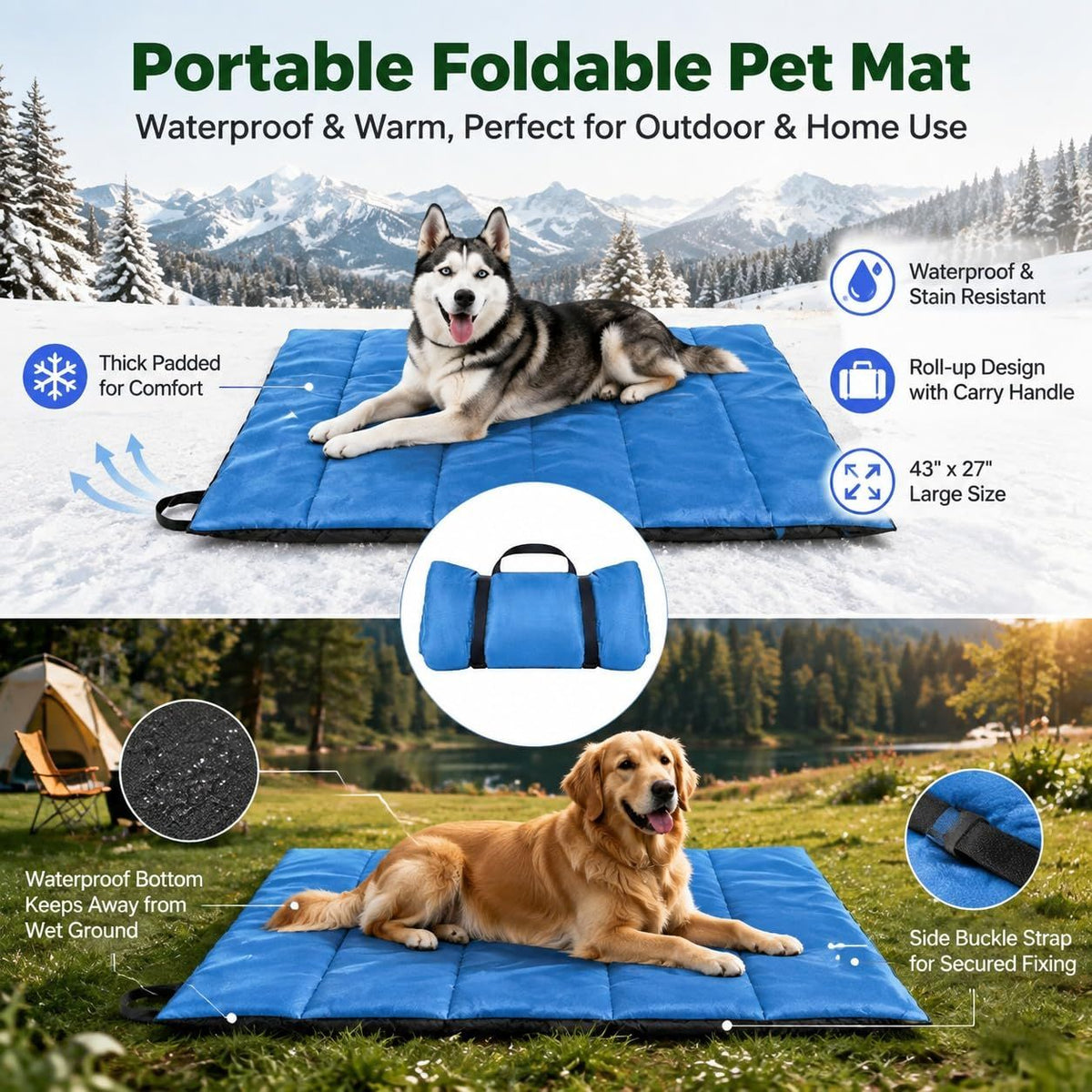 Foldable Waterproof Dog Travel Mat, 110 × 68 cm