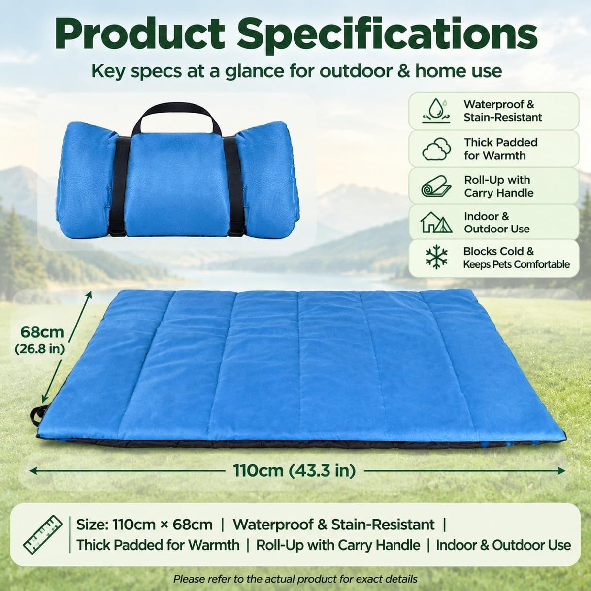 Foldable Waterproof Dog Travel Mat, 110 × 68 cm