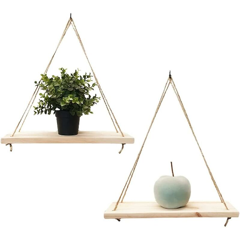 Rustic Hanging Rope Wall Shelf Set - Recycled Pine Wood (2-Piece)