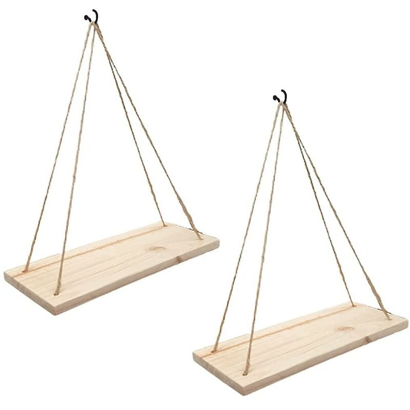 Rustic Hanging Rope Wall Shelf Set - Recycled Pine Wood (2-Piece)