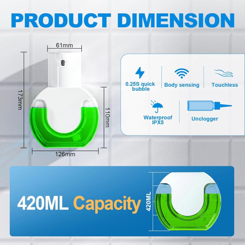 Wall-Mounted Automatic Touchless Soap Dispenser (420ml)