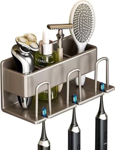 Wall-Mounted Aluminum Electric Toothbrush Holder & Vanity Organizer
