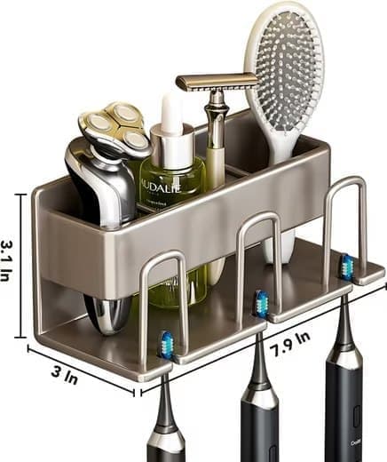 Wall-Mounted Aluminum Electric Toothbrush Holder & Vanity Organizer