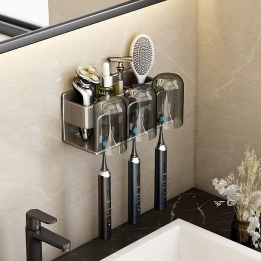 Wall-Mounted Aluminum Electric Toothbrush Holder & Vanity Organizer