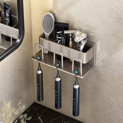 Wall-Mounted Aluminum Electric Toothbrush Holder & Vanity Organizer