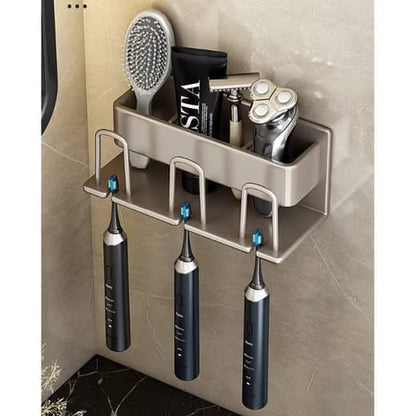 3-Piece Toothbrush Holder with Cup, Wall Mount No Drilling, Aluminum, Compatible with Oral-B, Gold