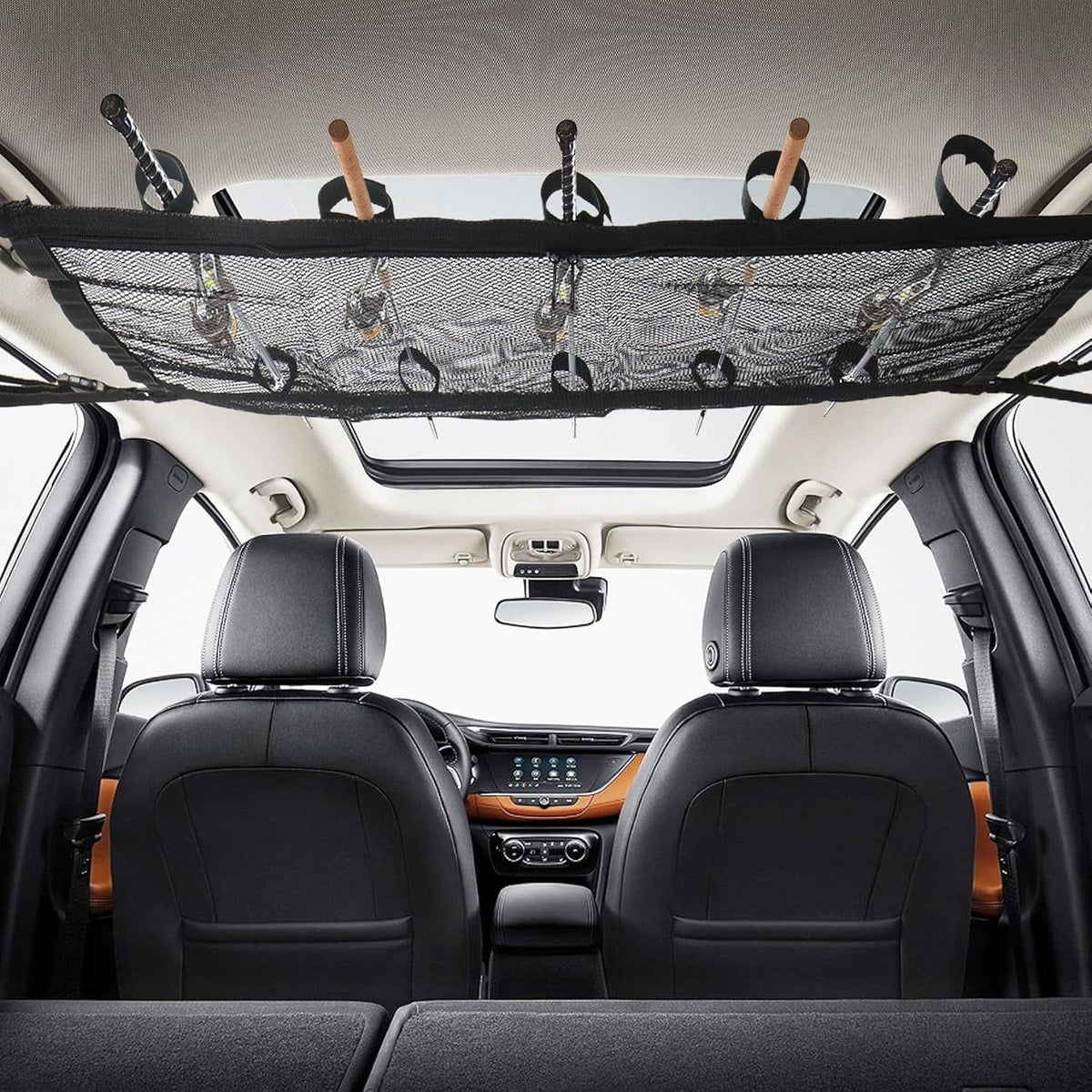 Car Ceiling Fishing Rod Holder with Storage Net - Holds Up to 5 Rods
