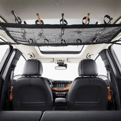 Car Ceiling Fishing Rod Holder with Storage Net - Holds Up to 5 Rods