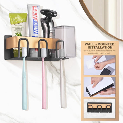 Premium Stainless Steel Wall-Mounted Toothbrush Holder & Organizer