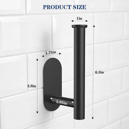 2 Pack Adhesive Toilet Paper Holders, No-Drill Waterproof Rustproof Stainless Steel Wall Mount Tissue Holders for Bathrooms, Matte Black