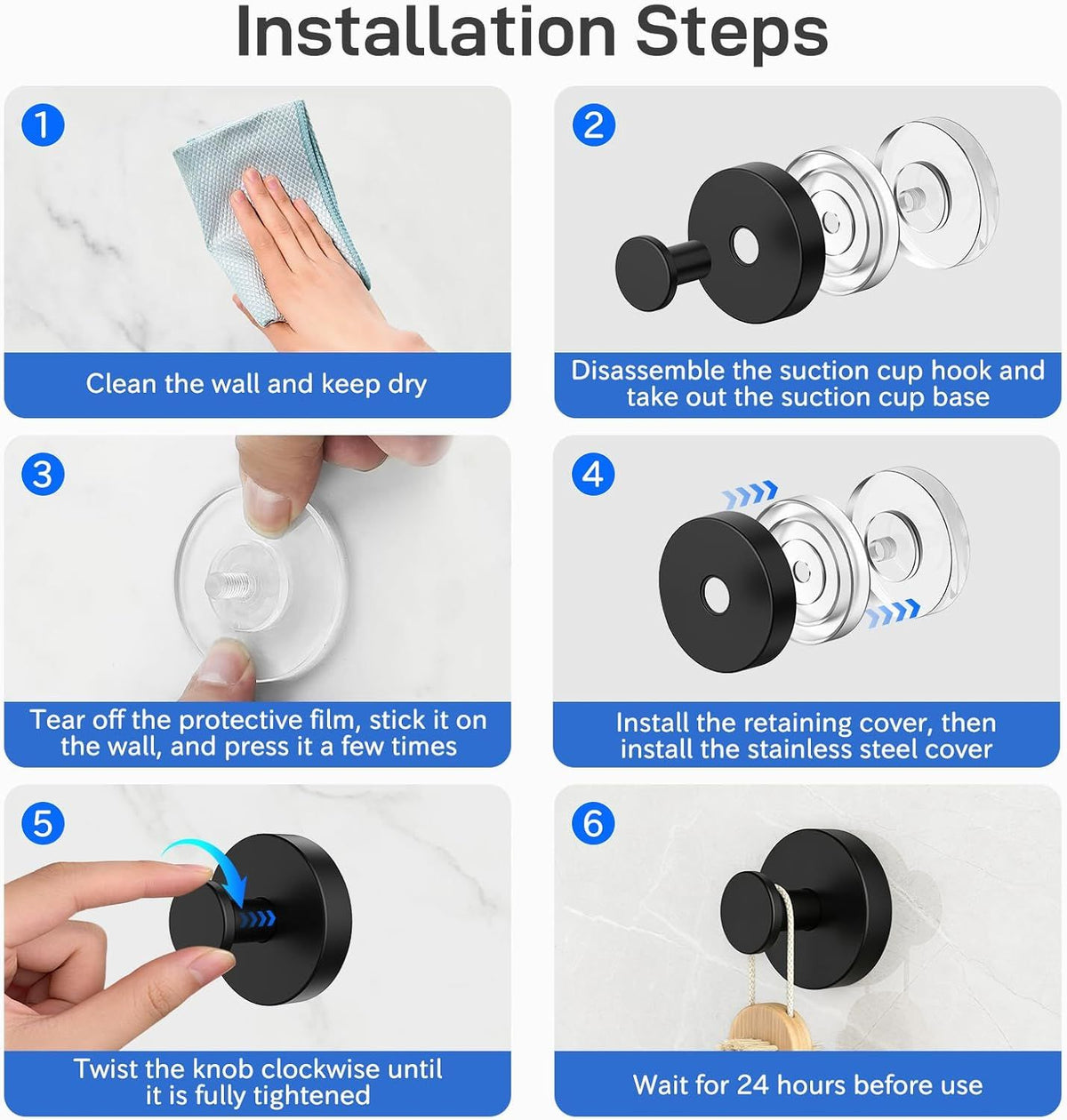 Sleek Matte Black No-Drill Bathroom Hardware Organizers