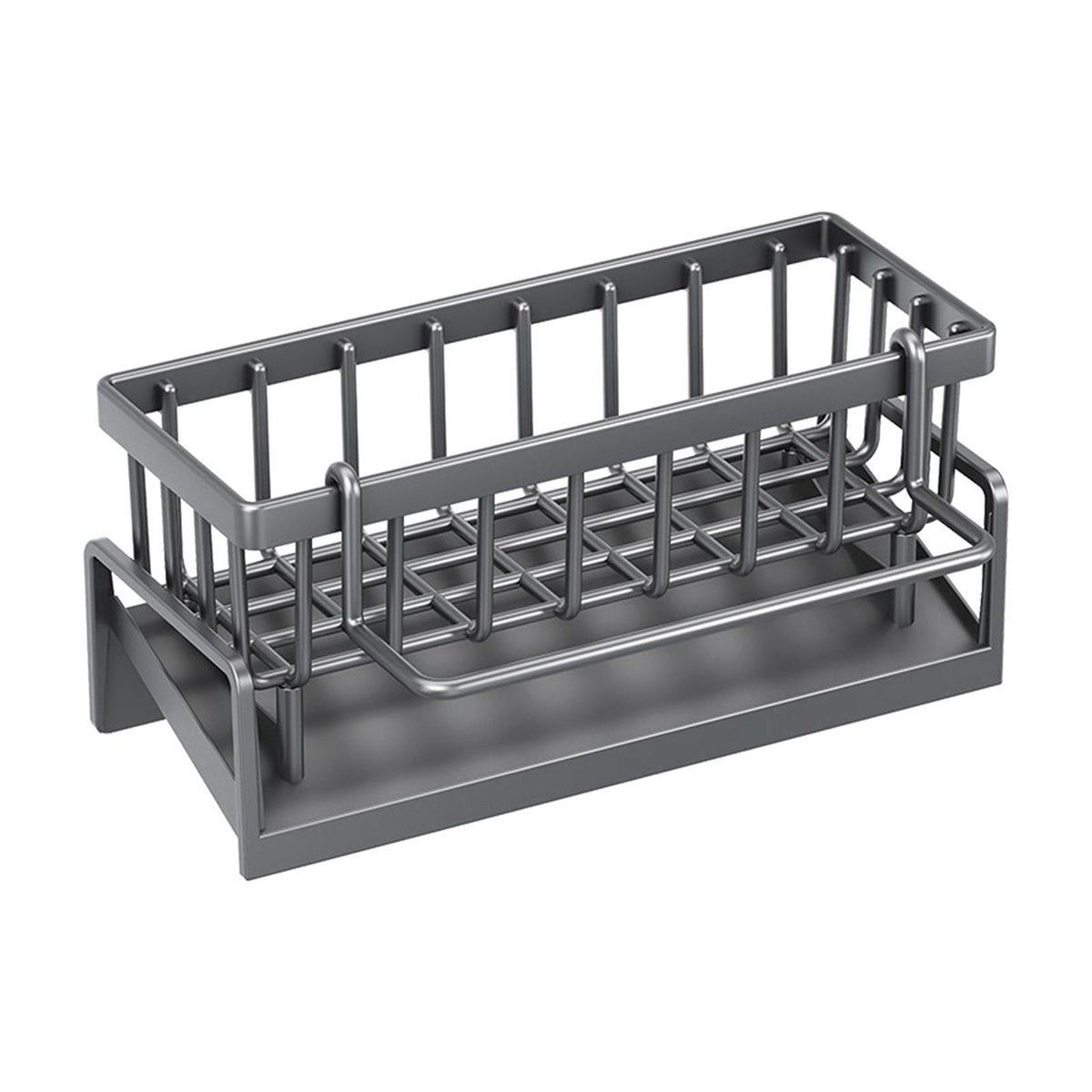 Sponge Holder for Kitchen Sink, Auto Draining Kitchen Sink Caddy, Rustproof Steel Dish Sponge Organizer with Removable Dishcloth Rack, Soap Dispenser Brush Holder Gray