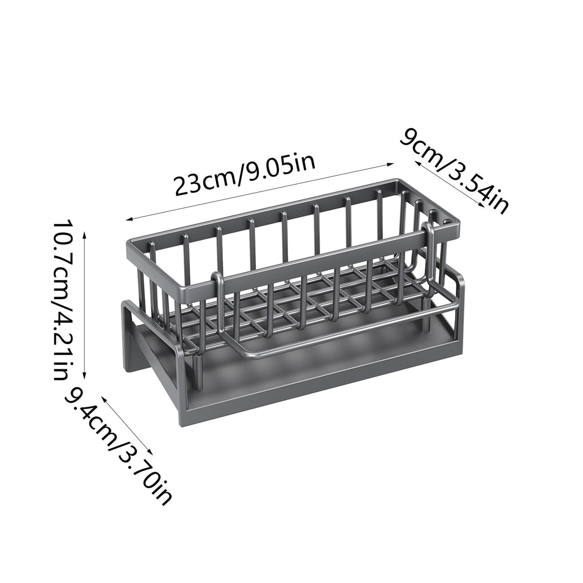 Sponge Holder for Kitchen Sink, Auto Draining Kitchen Sink Caddy, Rustproof Steel Dish Sponge Organizer with Removable Dishcloth Rack, Soap Dispenser Brush Holder Gray