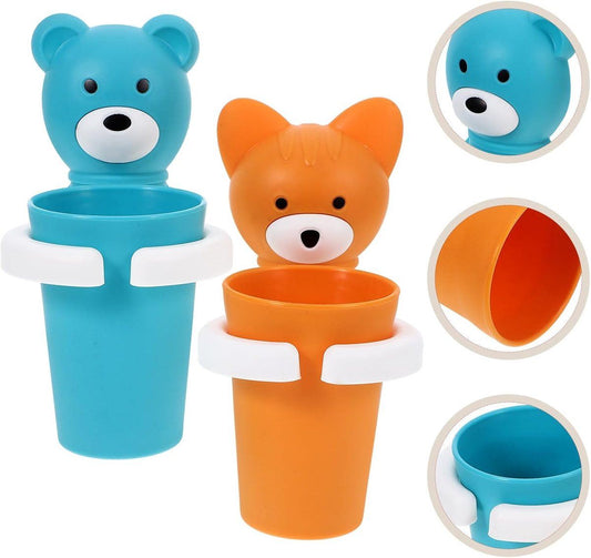 Wall-Mounted Cartoon Animal Toothbrush Holder & Rinsing Cup Set (2-Pack)
