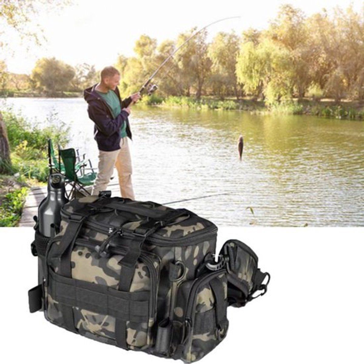 Camouflage Fishing Tackle Carry Bag - 40 × 28 × 20 cm