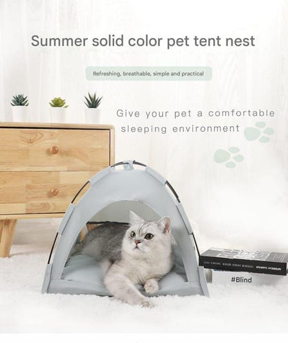 Green Premium Portable Pet Tent Bed with Cooling Mat, Breathable Foldable Indoor Outdoor Dog Cat House Summer Shelter, Size S