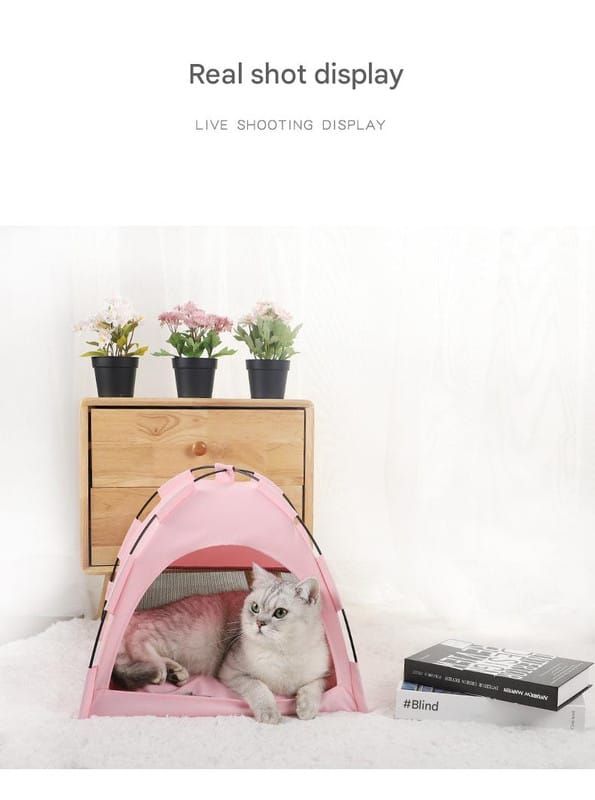 Green Premium Portable Pet Tent Bed with Cooling Mat, Breathable Foldable Indoor Outdoor Dog Cat House Summer Shelter, Size S