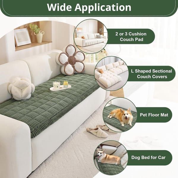 Green Dog Sofa Cover, Washable Anti-Slip Protector