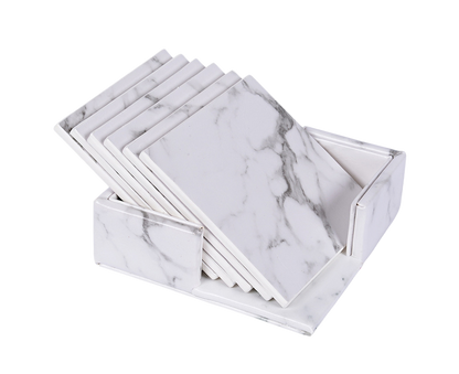 6Pcs Faux Leather Marble Coasters Cup Mat Pad Holder Placemat Dining Table Decor- G