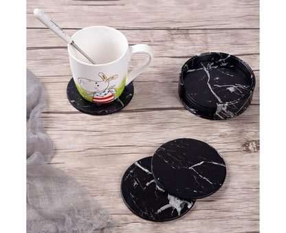 6Pcs Faux Leather Marble Coasters Cup Mat Pad Holder Placemat Dining Table Decor- G