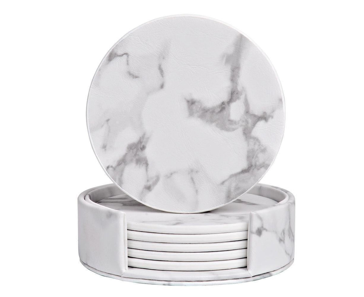 6Pcs Faux Leather Marble Coasters Cup Mat Pad Holder Placemat Dining Table Decor- G