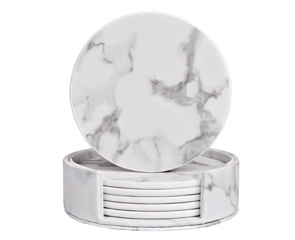 6Pcs Faux Leather Marble Coasters Cup Mat Pad Holder Placemat Dining Table Decor- G