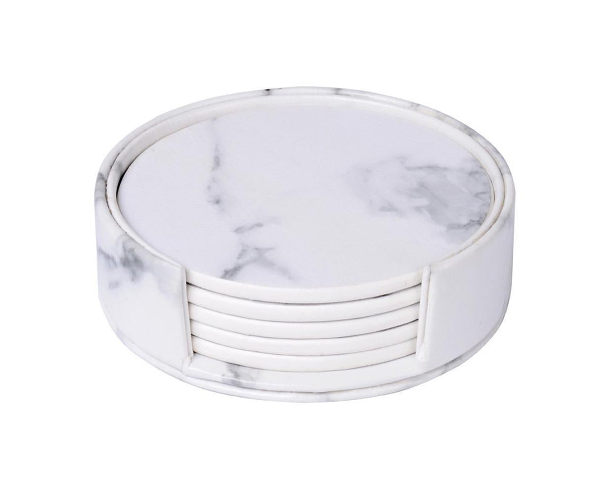 6Pcs Faux Leather Marble Coasters Cup Mat Pad Holder Placemat Dining Table Decor- G