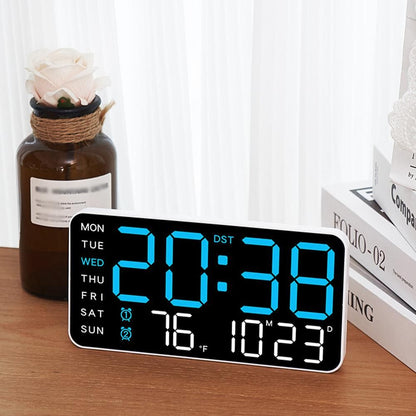 9.5 Inch Large LED Digital Wall Clock Dual Alarm Snooze Desk or Wall Mount - Blue