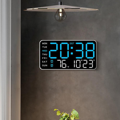 9.5 Inch Large LED Digital Wall Clock Dual Alarm Snooze Desk or Wall Mount - Blue