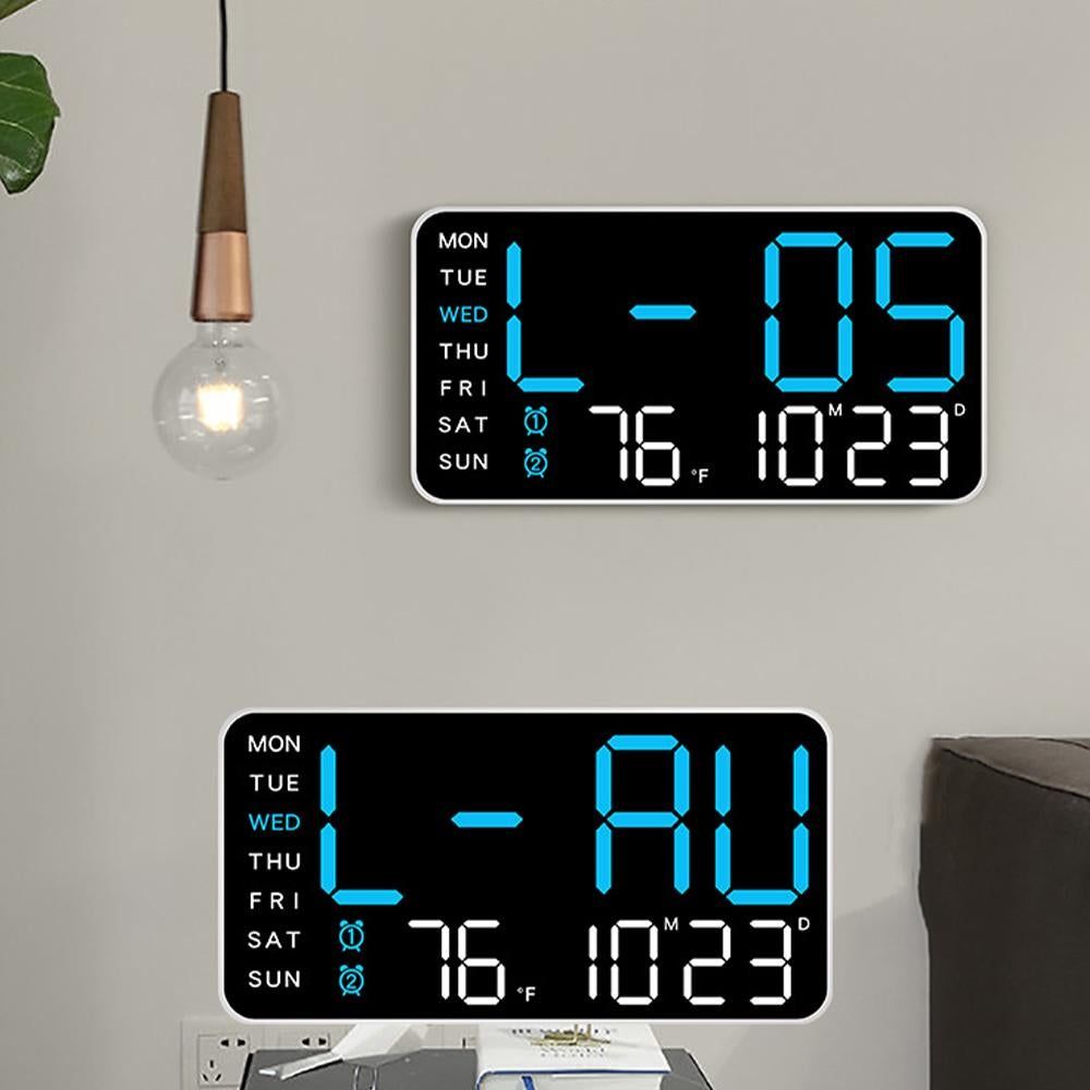 9.5 Inch Large LED Digital Wall Clock Dual Alarm Snooze Desk or Wall Mount - Blue