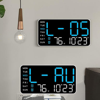 9.5 Inch Large LED Digital Wall Clock Dual Alarm Snooze Desk or Wall Mount - Blue