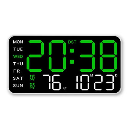 9.5 Inch Large LED Digital Wall Clock Dual Alarm Snooze Desk or Wall Mount - Blue