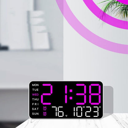9.5 Inch Large LED Digital Wall Clock Dual Alarm Snooze Desk or Wall Mount - Purple
