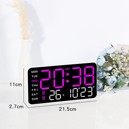 9.5 Inch Large LED Digital Wall Clock Dual Alarm Snooze Desk or Wall Mount - Purple